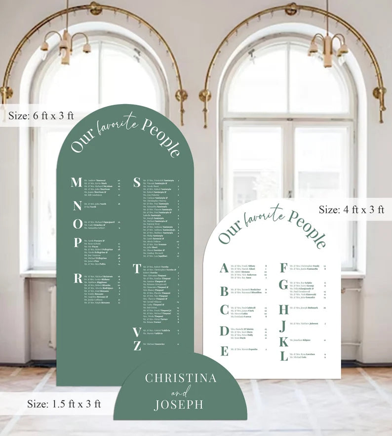 Wedding seating chart Large Arch sign free standing 3 signs, Panels with easel Entrance Sign Foam Board Custom text, color, Light Weight