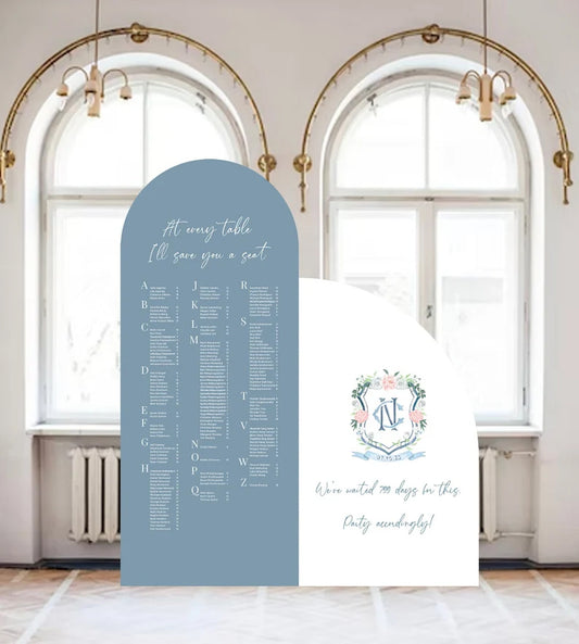 Arch Seating Chart Large Wedding Seating Chart Arched Panel with easel Entrance Sign Foam Board Custom text, color, Light Weight Indoor use