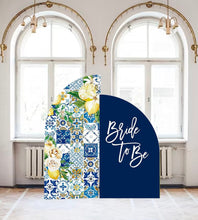 Load image into Gallery viewer, Mediterranean bridal shower Decor, Arch Sign Large Bridal Shower Tuscan Wedding decor Spanish Tiles Arched Panel, Custom text color
