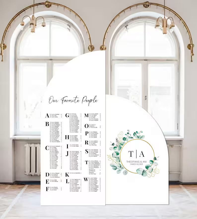 Seating Chart Wedding Large Arch Signs,Half Arched Panel or Full Arch with easel Greenery Wedding Foam Board Custom text,color,Light Weight