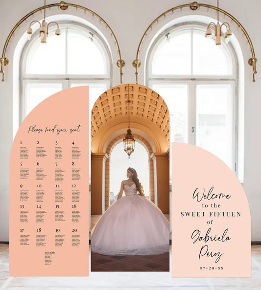 Quinceañera Large Signs Customizable - Elegant & Personalized Arch Seating Chart Seating Chart Arched Panel with easel Entrance Sign Board