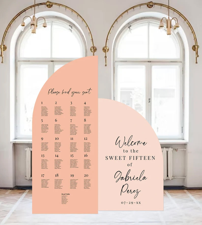 Quinceañera Large Signs Customizable - Elegant & Personalized Arch Seating Chart Seating Chart Arched Panel with easel Entrance Sign Board