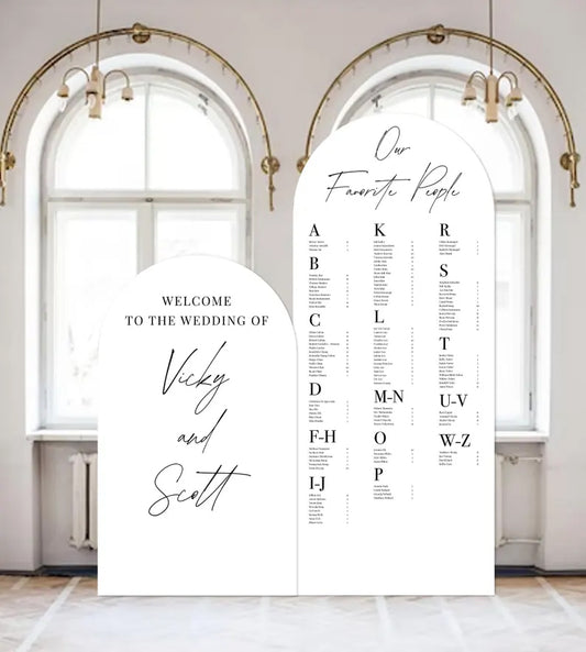 Wedding Seating Chart Decor Arched Panel with easel Entrance Sign Foam Board Custom text, color, Light Weight Indoor use