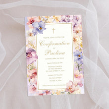 Load image into Gallery viewer, First Communion or Confirmation Invitation for Girls, Elegant Orchids Lilac Floral Design, Personalized Invitations for any Special Events
