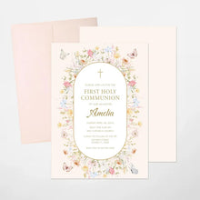 Load image into Gallery viewer, First Communion Invitation for Girls,Wildflower and Butterflies Design, Personalized Invitations for Baptism, Confirmation or Special Events
