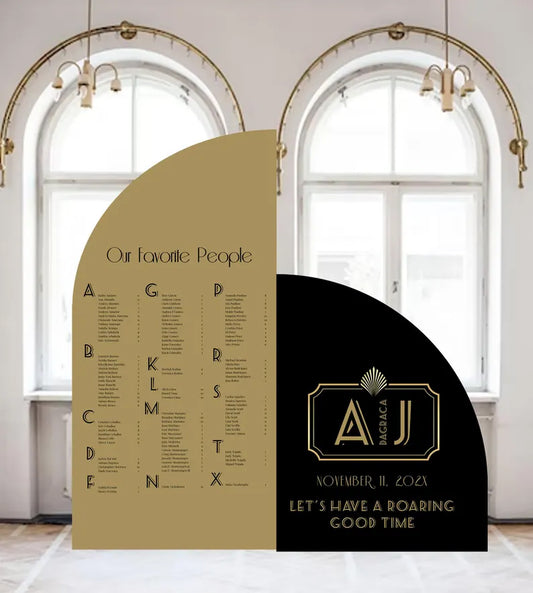 Great Gatsby custom Arch Large Sign Roaring 20s Wedding Seating Chart,1920s decorations Arched Panel with easel Entrance Sign Foam Board