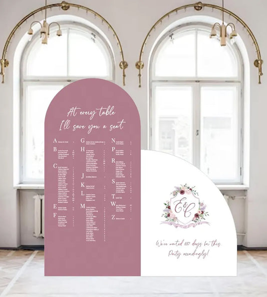 Wedding Seating Chart Arch Large Signs with easel Vintage Floral Mauve Entrance Foam Board Sign Romantic Sign Custom any text, Light Weight