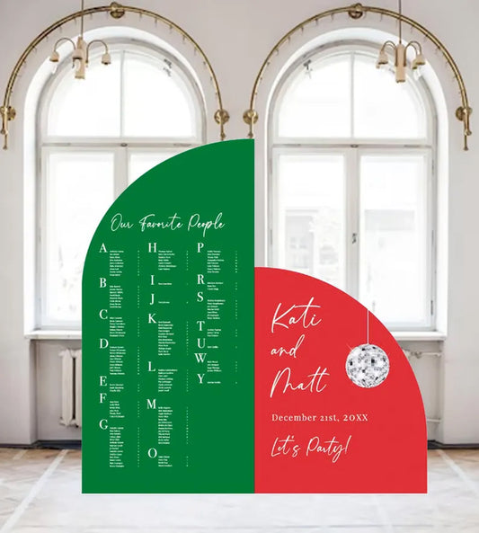 Christmas Wedding Seating Chart Disco Ball Large Arch Retro Wedding Seating Chart Arched Panel with easel Entrance Sign Foam Board Custom