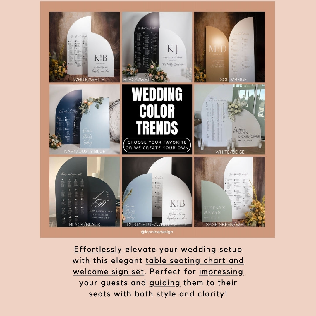 Wedding seating chart Large Custom signs, Rectangular or Arched Panel with easel Entrance Sign Foam Board Custom text, color, Light Weight