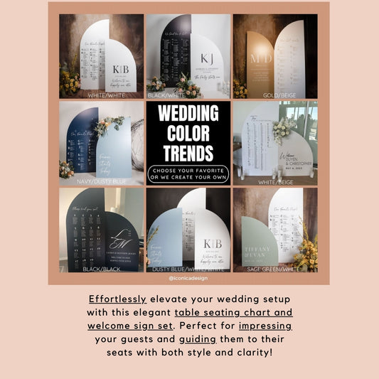 Wedding seating chart Large Custom signs, Rectangular or Arched Panel with easel Entrance Sign Foam Board Custom text, color, Light Weight