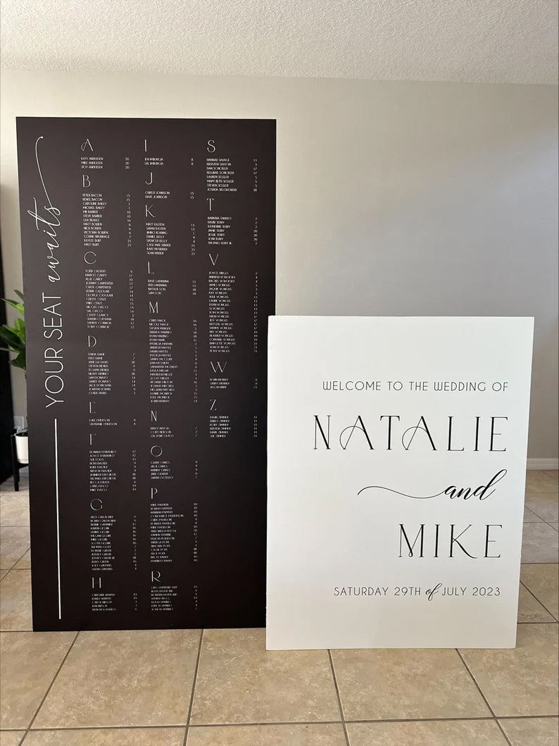 Wedding seating chart Large Custom signs, Rectangular or Arched Panel with easel Entrance Sign Foam Board Custom text, color, Light Weight