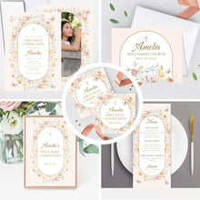 Load image into Gallery viewer, First Communion Invitation for Girls,Wildflower and Butterflies Design, Personalized Invitations for Baptism, Confirmation or Special Events
