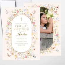 Load image into Gallery viewer, First Communion Invitation for Girls,Wildflower and Butterflies Design, Personalized Invitations for Baptism, Confirmation or Special Events
