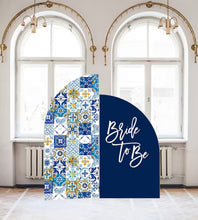 Load image into Gallery viewer, Mediterranean bridal shower Decor, Arch Sign Large Bridal Shower Tuscan Wedding decor Spanish Tiles Arched Panel, Custom text color
