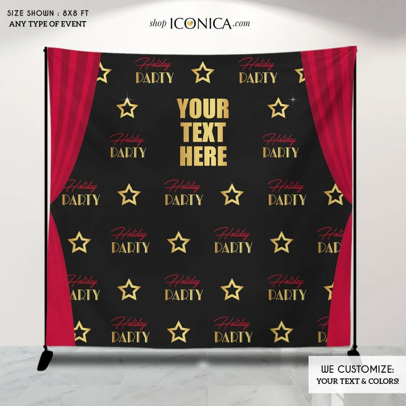 Holiday Party Corporate Photo Booth Backdrop, Christmas Party backdrop, any wording, Printed