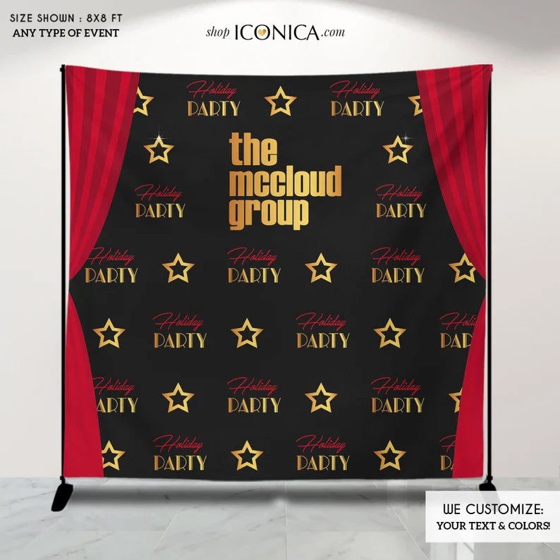 Holiday Party Corporate Photo Booth Backdrop, Christmas Party backdrop, any wording, Printed
