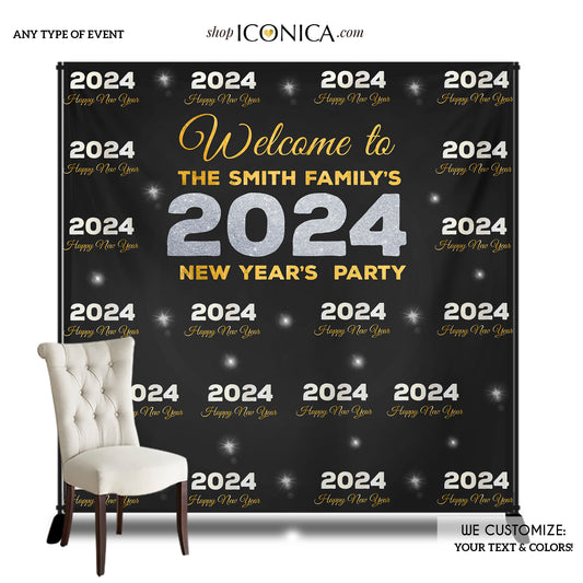 Happy New Year, Gold Silver Black, Backdrop