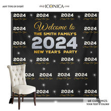 Load image into Gallery viewer, Happy New Year, Gold Silver Black, Backdrop
