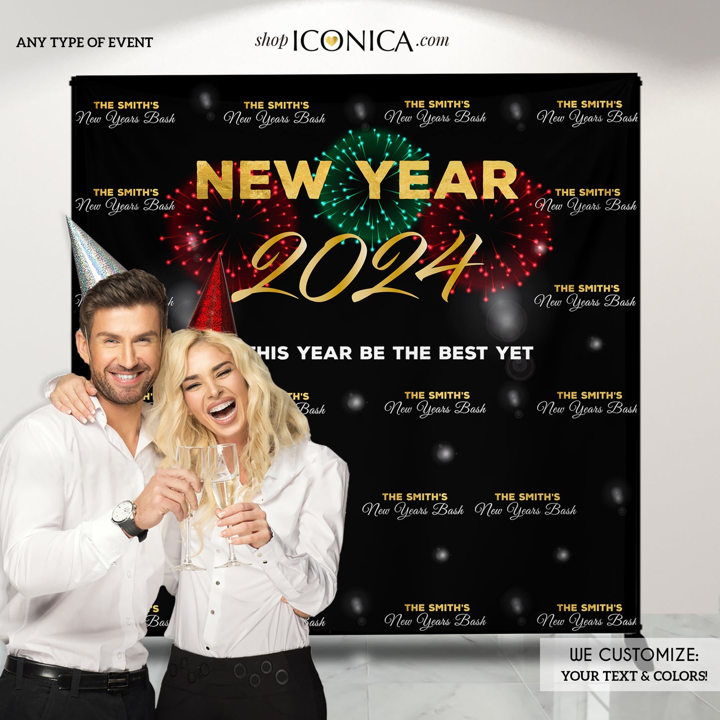 Christmas Party Decorations, New Year fireworks Backdrop