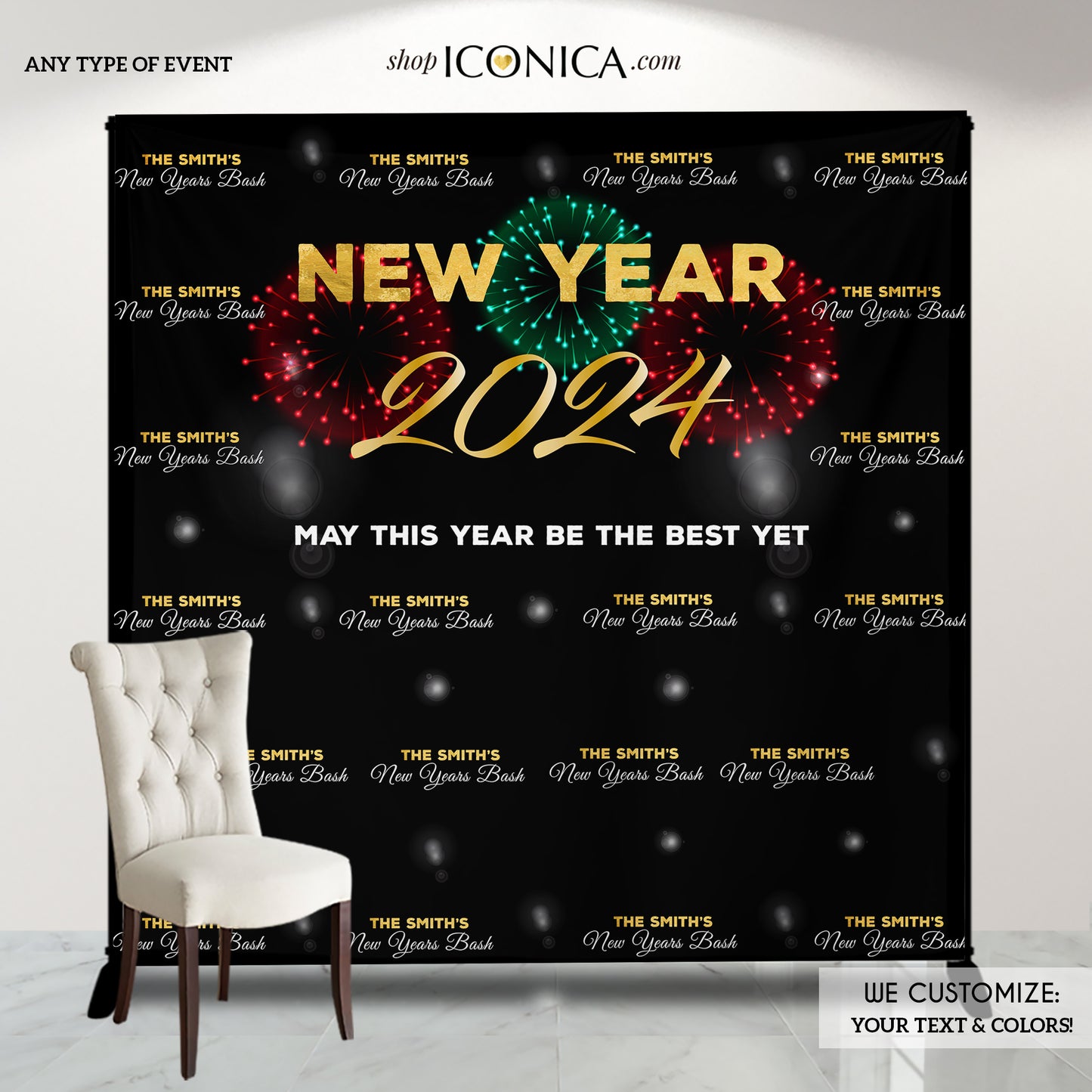 Christmas Party Decorations, New Year fireworks Backdrop