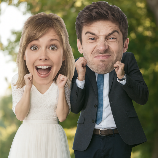 Custom Big Head Foam Board Cutout for Weddings or Sport games, Playful Wedding Portrait with Cutouts