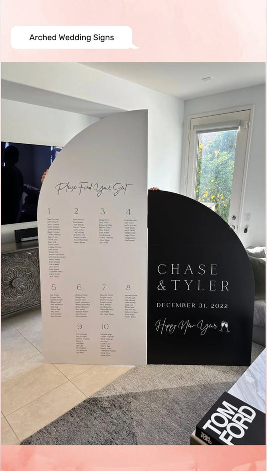 New Year's Eve Wedding Seating Chart Large Arch Sign Board with easel Entrance Sign Foam Board Custom text, color, Light Weight Indoor use
