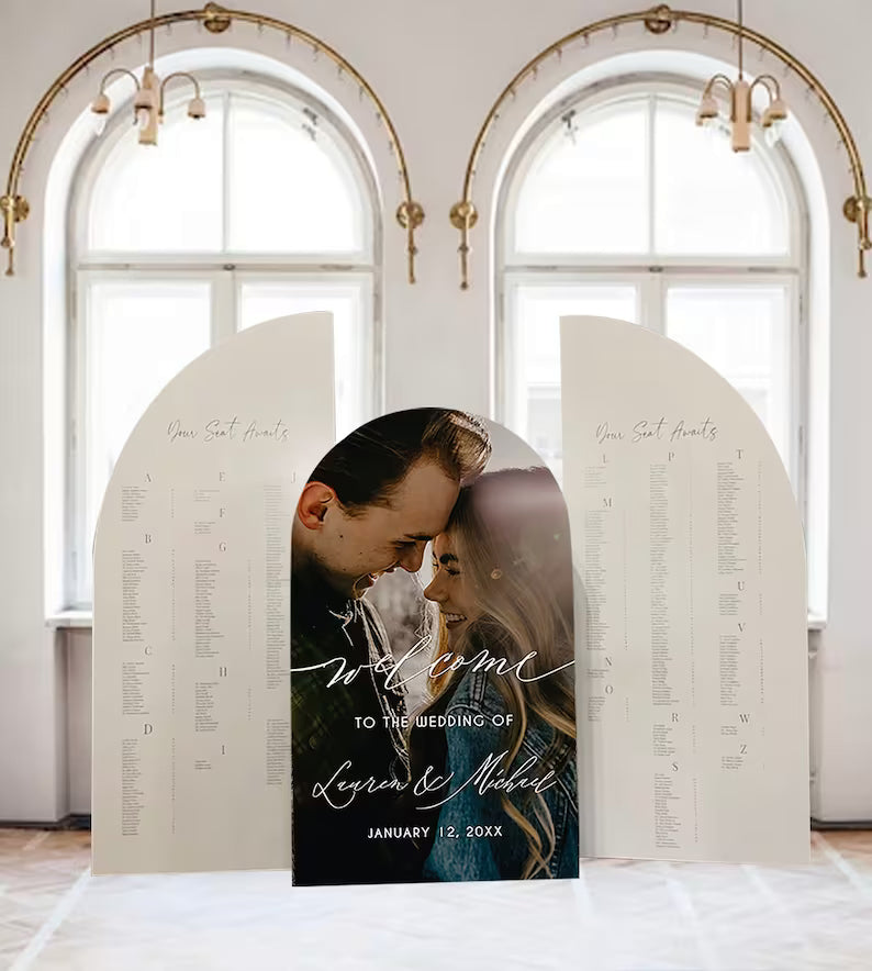 Wedding Seating Chart Large Arch Wedding Seating Chart Arched Panel with easel Entrance Sign Foam Board Custom text, color, Light Weight