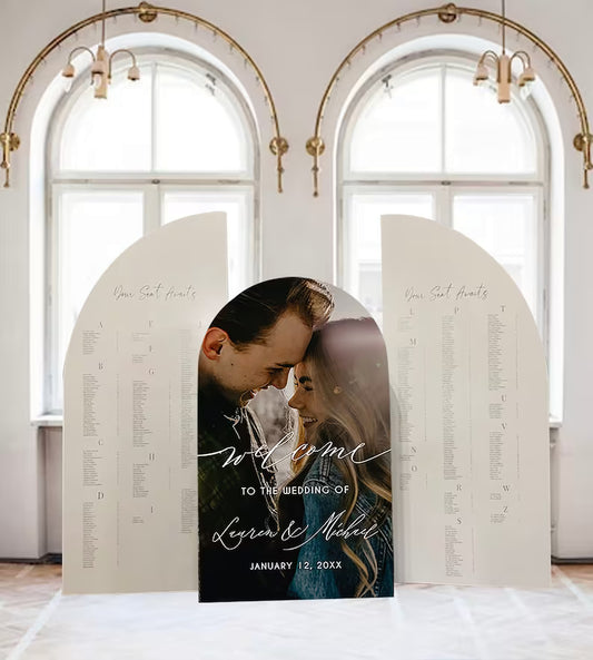 Wedding Seating Chart Large Arch Wedding Seating Chart Arched Panel with easel Entrance Sign Foam Board Custom text, color, Light Weight
