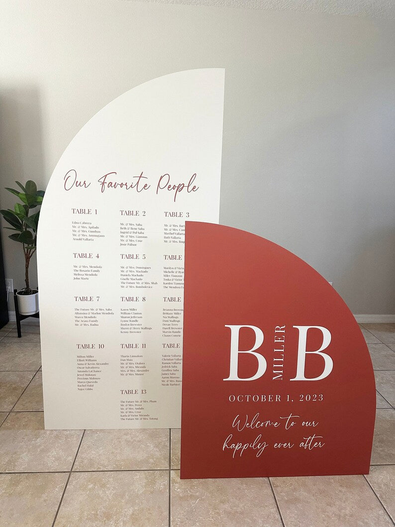 Wedding Seating Chart Large Arch Sign Arched Board with easel Entrance Sign Foam Board Custom text, color, Light Weight Indoor use