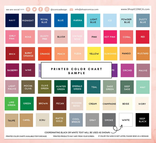 Printed Color Chart Sample on Foam Board - If you would like to see what the printed color looks like in real life, this listing is for you.