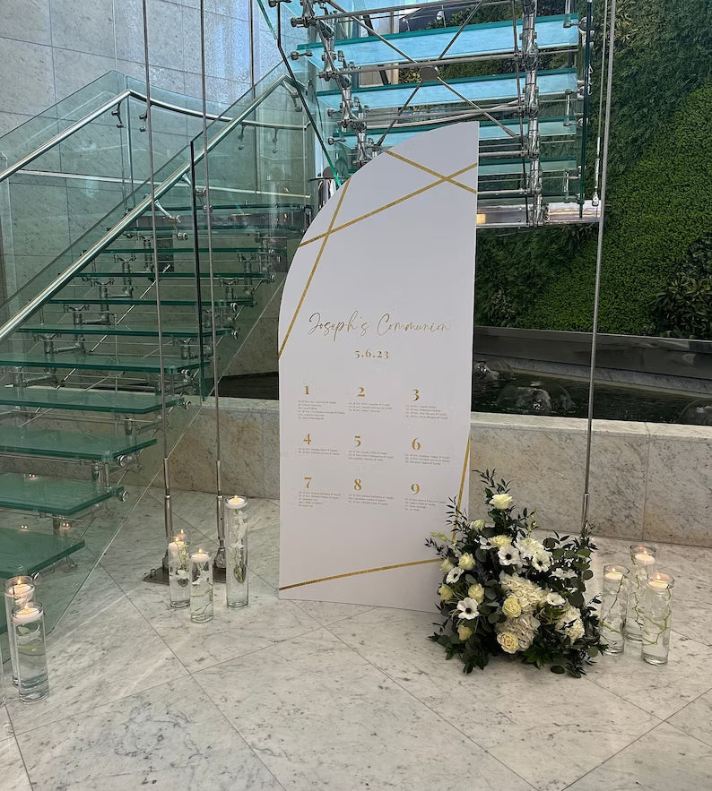 Arch Seating Chart Large First Communion Seating Chart Arched Panel with easel Entrance Sign Foam Board any text-color Modern Elegant Sign