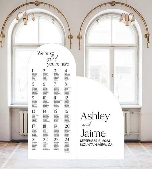 Wedding Seating Chart Sign Arch seating chart, Standing Arched Panel, Entrance Sign Foam Board, Wedding Itinerary Sign Custom text, color