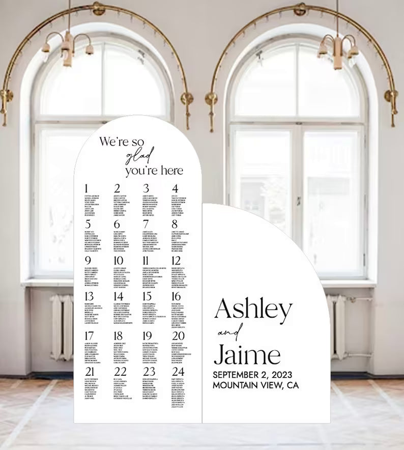 Wedding Seating Chart Sign Arch seating chart, Standing Arched Panel, Entrance Sign Foam Board, Wedding Itinerary Sign Custom text, color