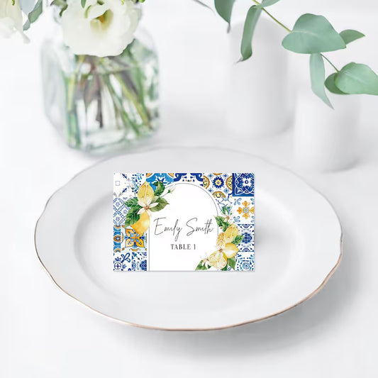 Lemon theme Place Cards , Lemon Tent Cards Printed Cards, Tuscan Lemon Themed Milestone Birthday
