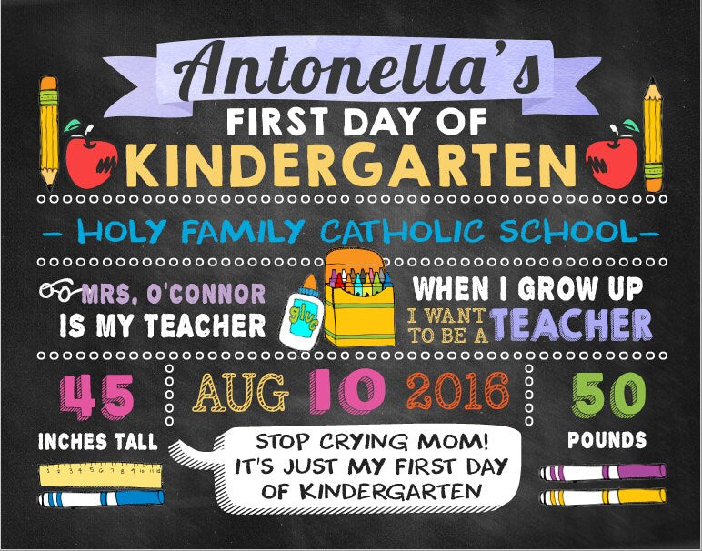 Personalized First Day of School Chalkboard Sign, Any Grade