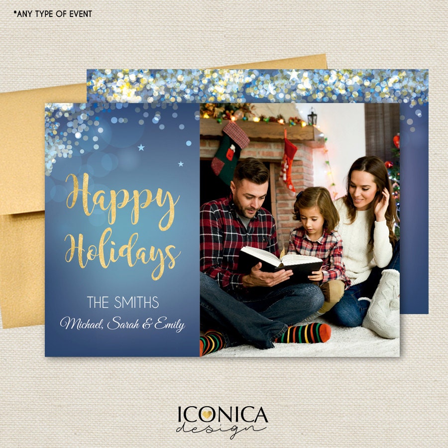 Personalized Holiday Photo Cards – Glitter Effect, Family Keepsake