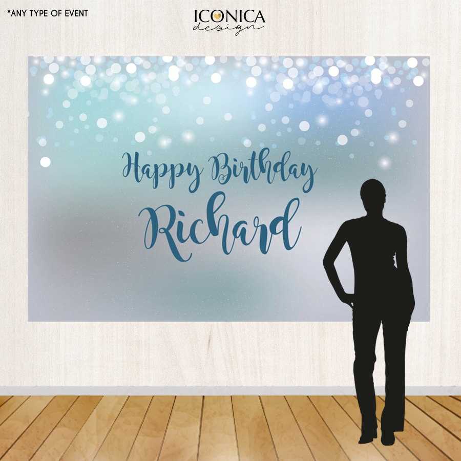 Silver Sparkle Birthday Party Backdrop, Personalized Banner (Printed or Printable)
