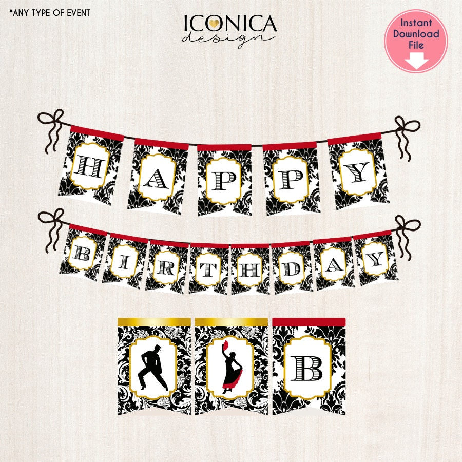 Flamenco Happy Birthday Banner, Spanish Party Decor (Digital File)