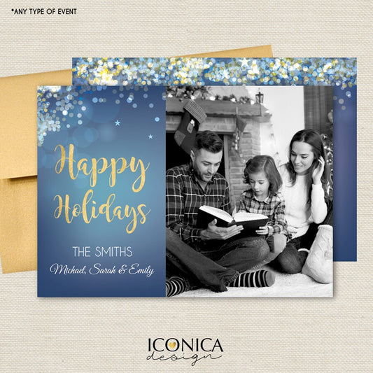 Personalized Holiday Photo Cards – Glitter Effect, Family Keepsake