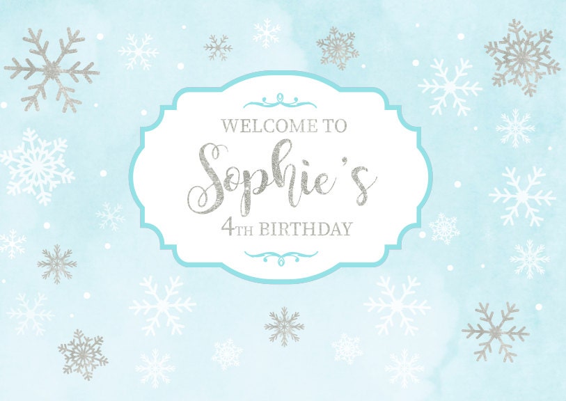 Winter Wonderland Party Backdrop – Blue, Silver, and Glitter Snowflakes (Printed or Printable)