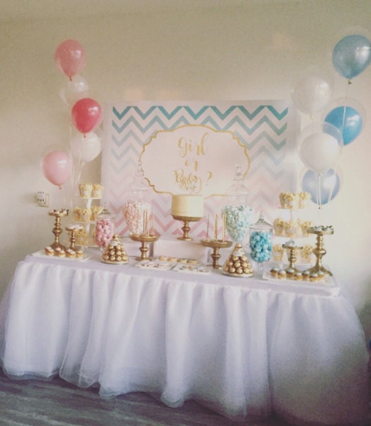 Chevron Gender Reveal Backdrop – He or She Baby Shower Banner