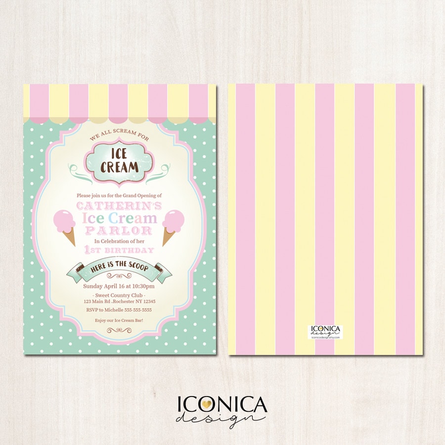 Ice Cream Parlor Birthday Invitation, Sprinkles Party, Printable or Printed