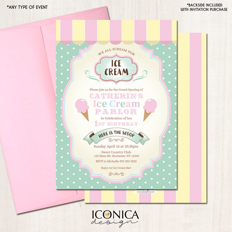 Ice Cream Parlor Birthday Invitation, Sprinkles Party, Printable or Printed