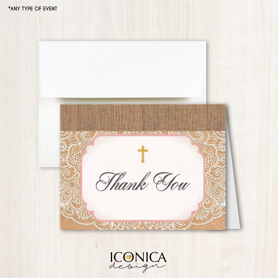 Kraft Lace Religious Thank You Cards – Printed Set of 10