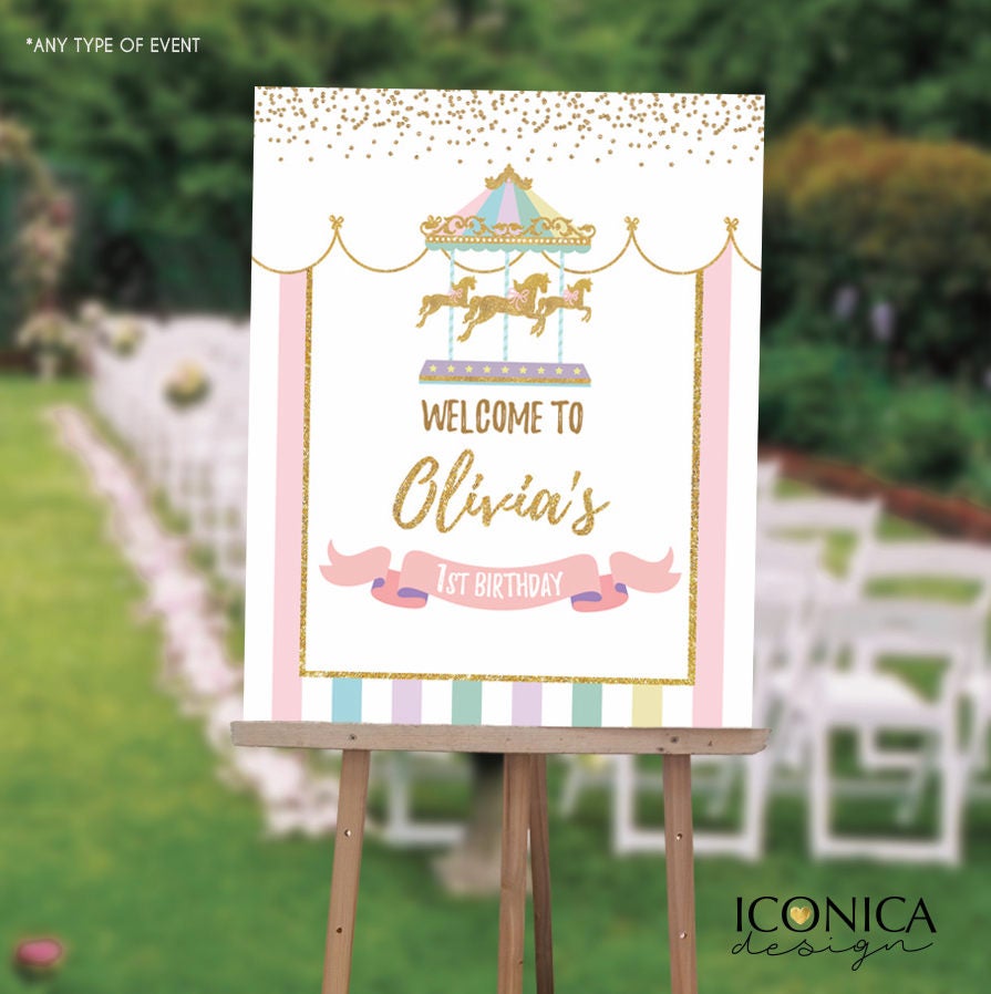 Carousel First Birthday Welcome Sign, Carnival Circus Theme