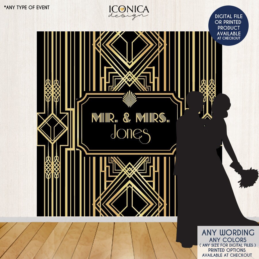 Art Deco Backdrop, Roaring 20s, Gold & Black (Printed or Printable File)