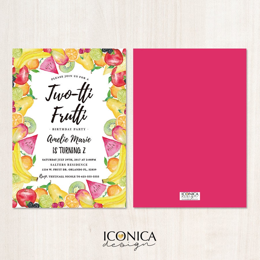 Tutti Frutti Birthday Party Invitation, Watercolor Fruit (Printed OR Printable File)