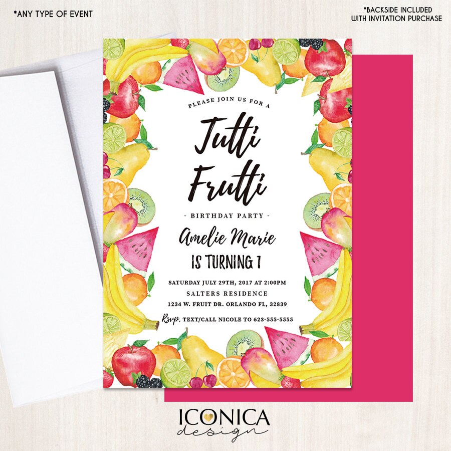 Tutti Frutti Birthday Party Invitation, Watercolor Fruit (Printed OR Printable File)