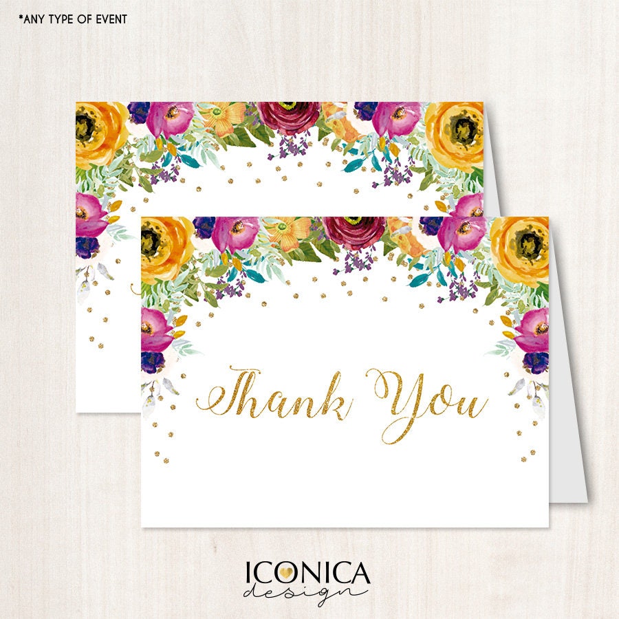 Floral Thank You Cards - Set of 10, Printed A2 Cards