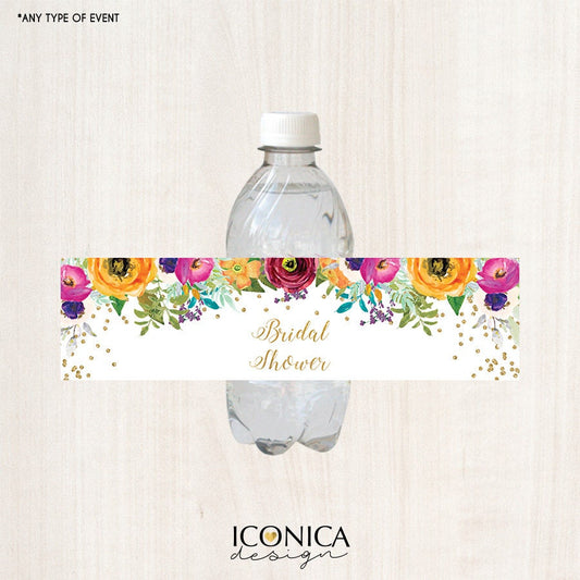 Floral Bridal Shower Bottle Labels, Garden Party Wrappers (Printed or Printable File)